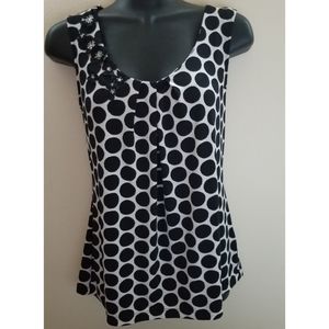 New York & Company Black Ivory Polka Dot Tank Top